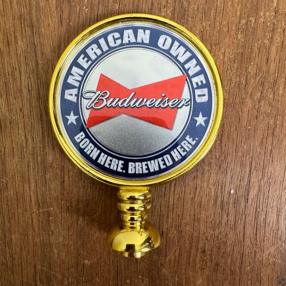 Budweiser American Owned Born Here Brewed Here Gold Beer Tap handle Finial - Picture 1 of 5
